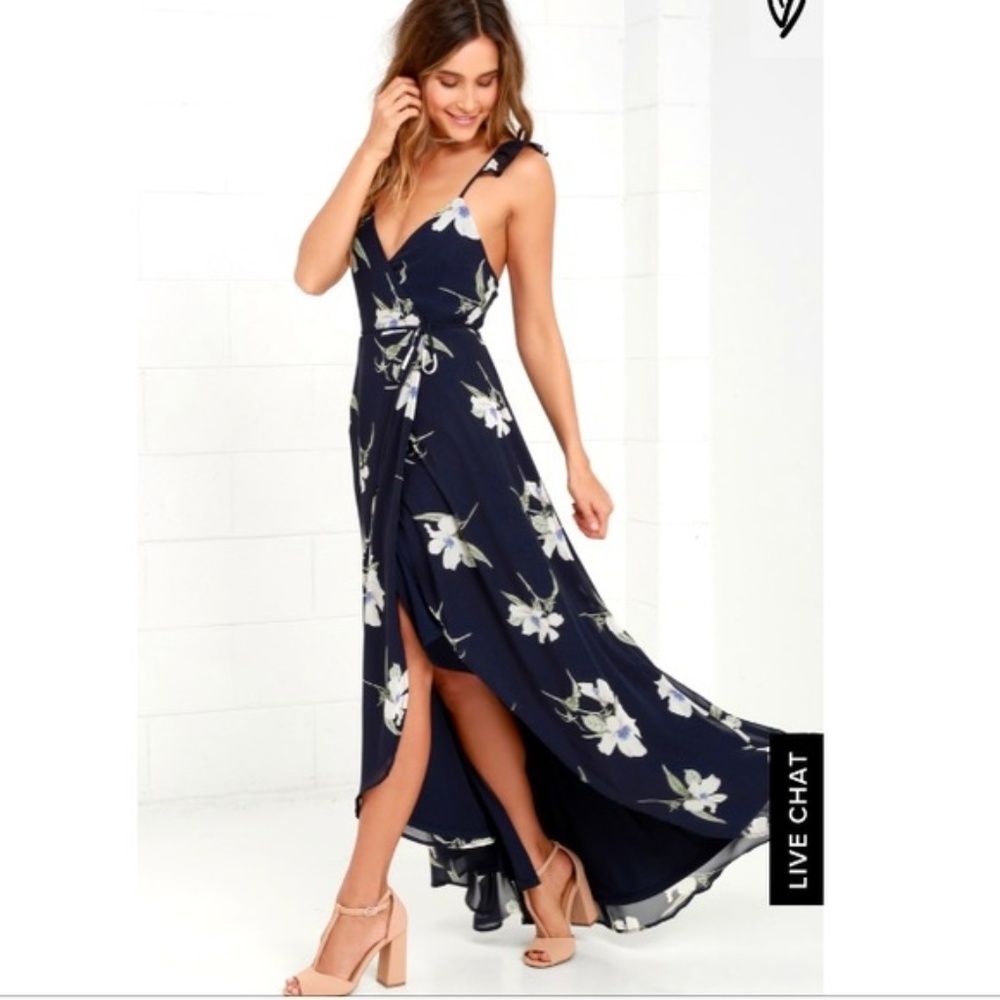 COPY - LULUS - ALL MINE NAVY BLUE FLORAL PRINT WRAP DRESS